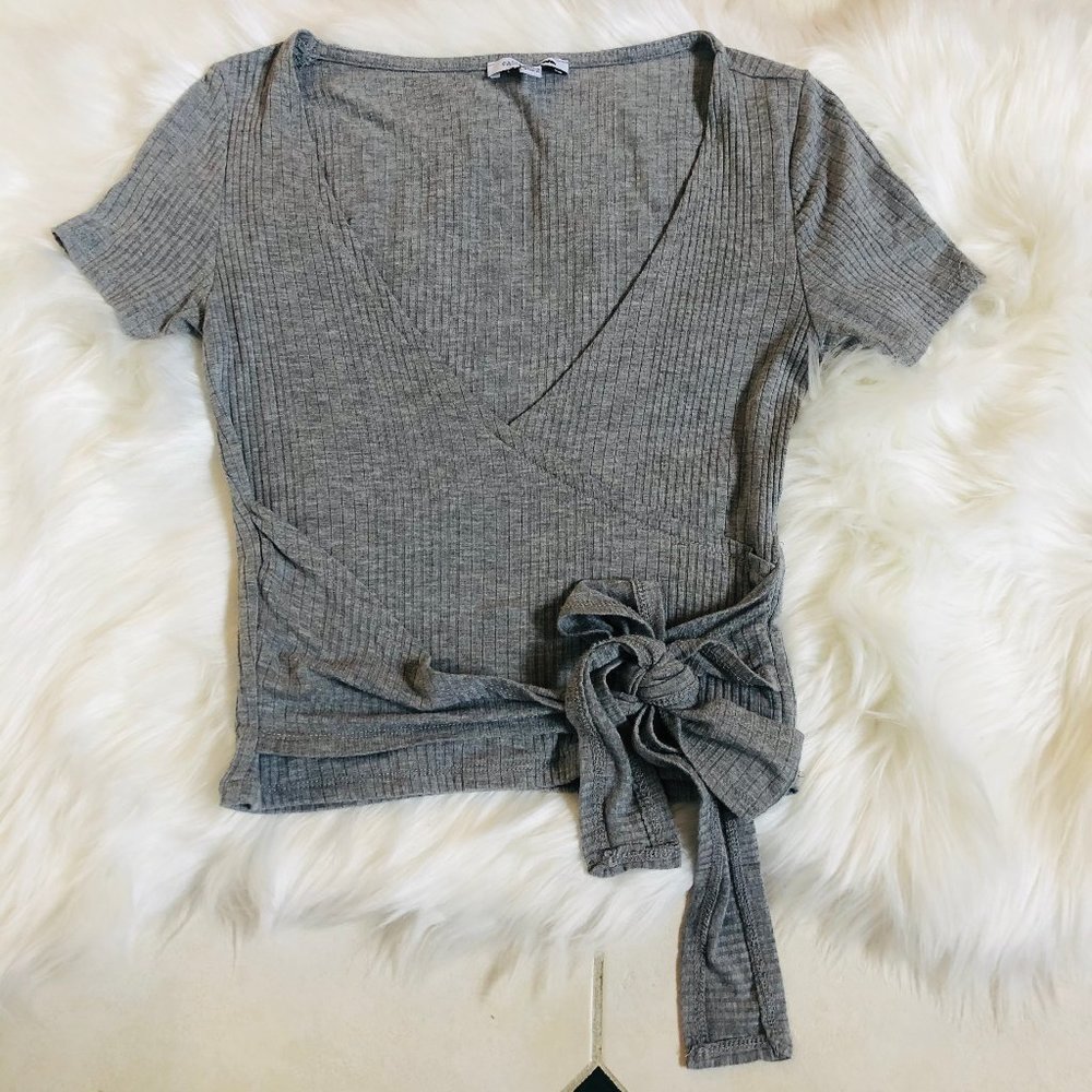 Fashion Nova Gray Jersey Wrap Top